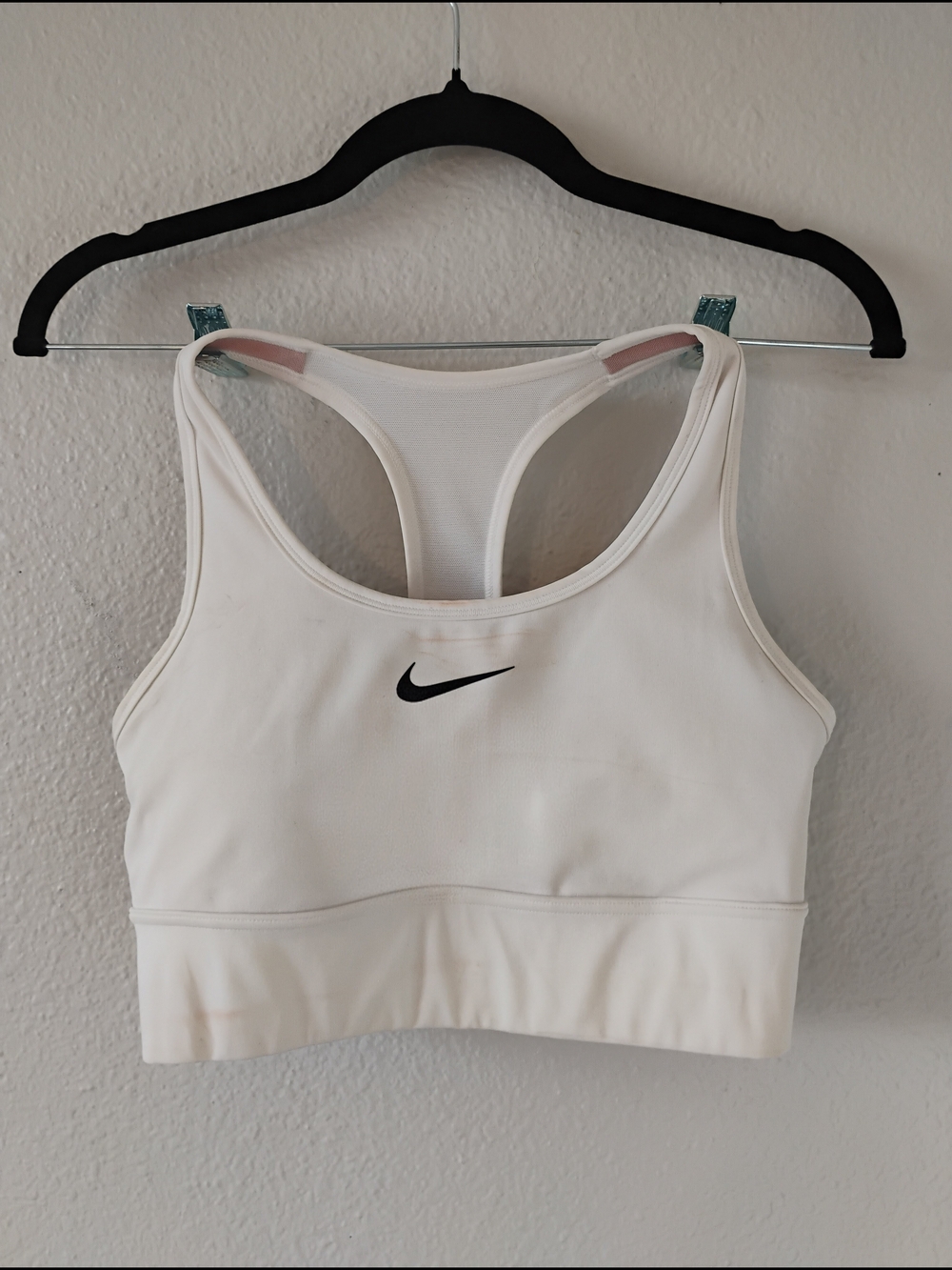 Nike White Racerback Sports Bra with Black Swoosh Size Small